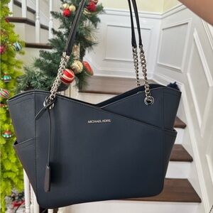Michael Kors Dark Blue Shoulder Bag with Chain Straps